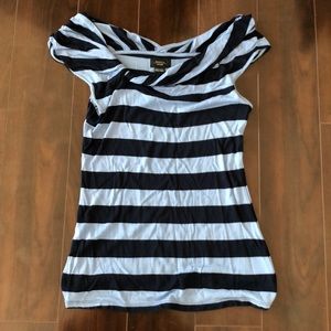 Striped, rolled collar short sleeve shirt